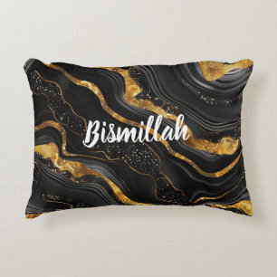 Bismillah Alhamdullilah Gold Schwarz Achat Dekokissen