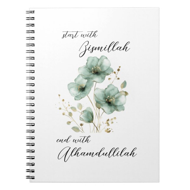 Bismillah Alhamdullilah Green Floral Notizblock (Vorderseite)