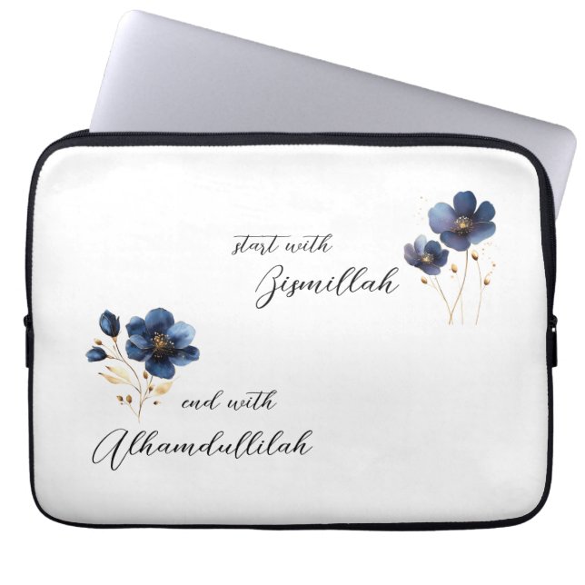 Bismillah Alhamdullilah Navy Gold Floral Laptopschutzhülle (Vorderseite)