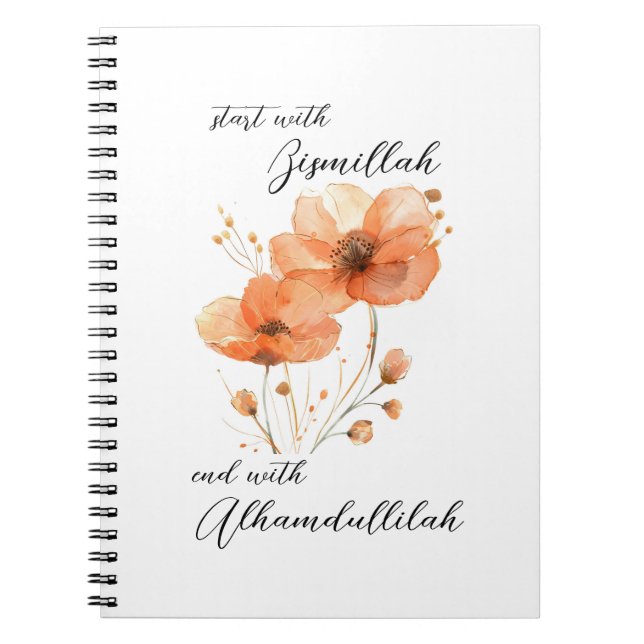 Bismillah Alhamdullilah Orange Floral Notizblock (Vorderseite)