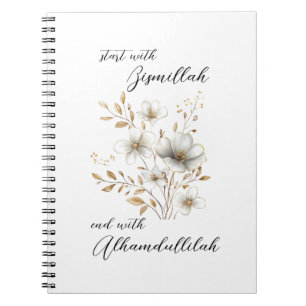 Bismillah Alhamdullilah Weißgold Blumen Notizblock