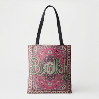 Bismillah pink and green tote Bag Persian Tasche