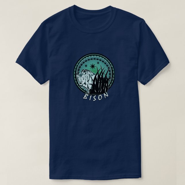 Bison - American Buffalo Aqua Blue T-Shirt (Design vorne)