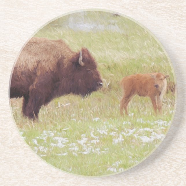 Bison and Calf in Yellowstone Getränkeuntersetzer (Vorne)