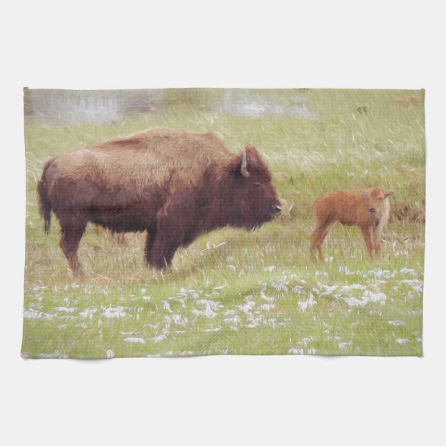 Bison and Calf in Yellowstone Handtuch (Horizontal)