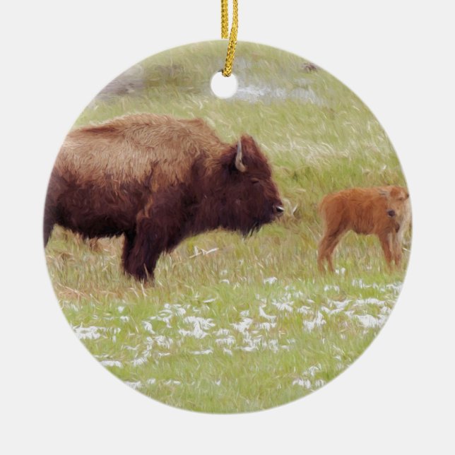 Bison and Calf in Yellowstone Keramik Ornament (Vorne)