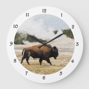 Bison and Old Faithful Wall Clock Große Wanduhr