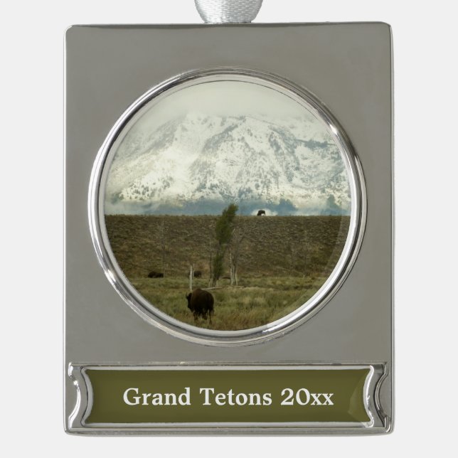 Bison at Grand Teton Nationalpark Fotografie Banner-Ornament Silber (Vorderseite)