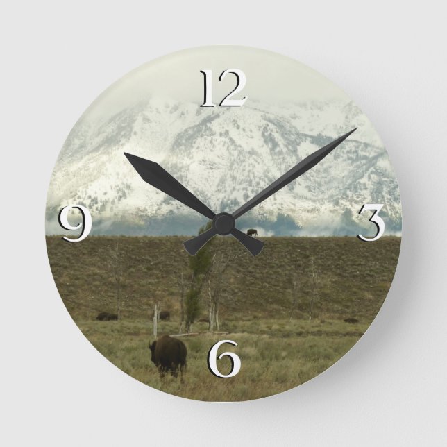 Bison at Grand Teton Nationalpark Fotografie Runde Wanduhr (Vorderseite)