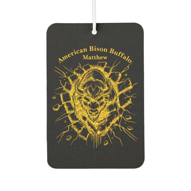 Bison bricht durch eine Wand in einem dynamischen  Autolufterfrischer (Vorderseite)