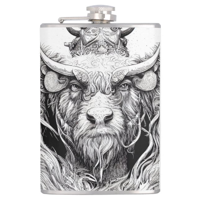Bison Buffalo Animal Wild Nature Illustration Line Flachmann (Vorderseite)