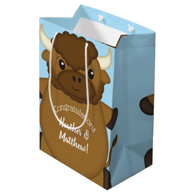 Bison Buffalo Baby Dusche Blue Mittlere Geschenktüte (Rückseite Schrägansicht)