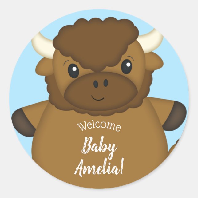 Bison Buffalo Baby Dusche Blue Runder Aufkleber (Vorderseite)