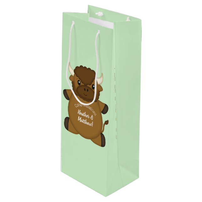 Bison Buffalo Baby Dusche Geschenktüte Für Weinflaschen (Vorderseite Schrägansicht)