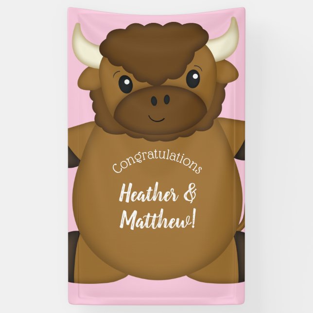 Bison Buffalo Baby Dusche Rosa Banner (Vertikal)