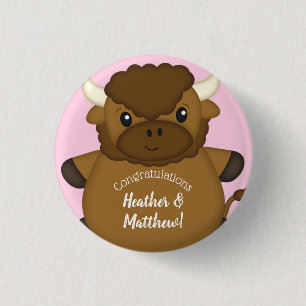 Bison Buffalo Baby Dusche Rosa Button