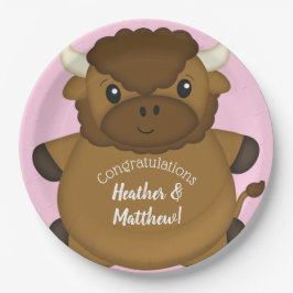 Bison Buffalo Baby Dusche Rosa Pappteller