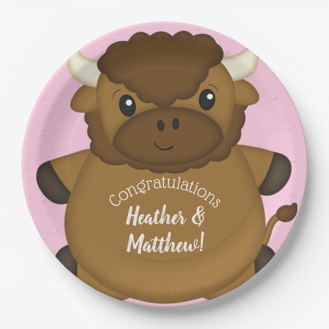Bison Buffalo Baby Dusche Rosa Pappteller (Vorderseite)