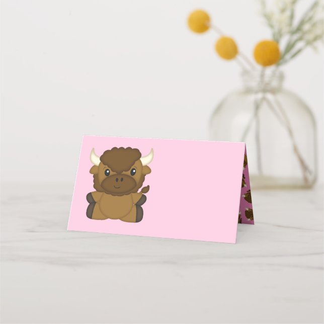 Bison Buffalo Baby Dusche Rosa Platzkarte (Vorderseite)