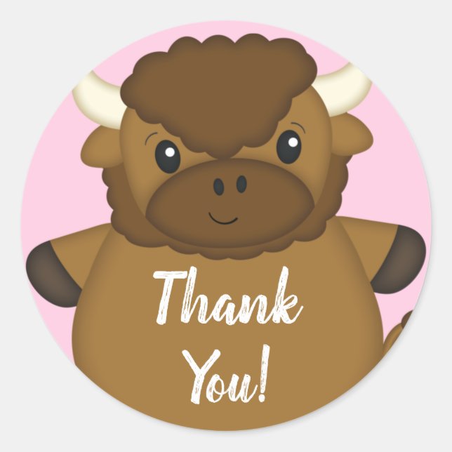 Bison Buffalo Baby Dusche Rosa Runder Aufkleber (Vorderseite)