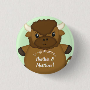 Bison Buffalo Baby Shower Green Button