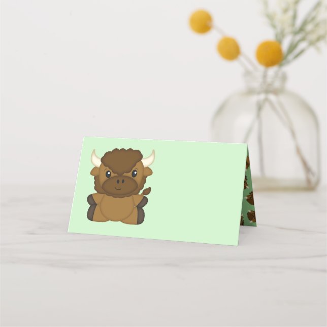 Bison Buffalo Baby Shower Green Platzkarte (Vorderseite)