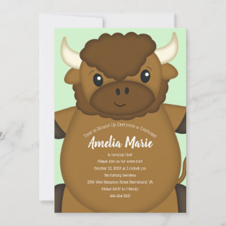 Bison Buffalo Birthday Party Green Einladung