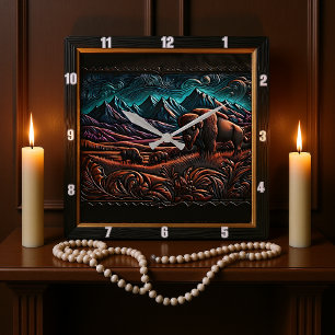 Bison Buffalo Bison Wilderness Quadratische Wanduhr