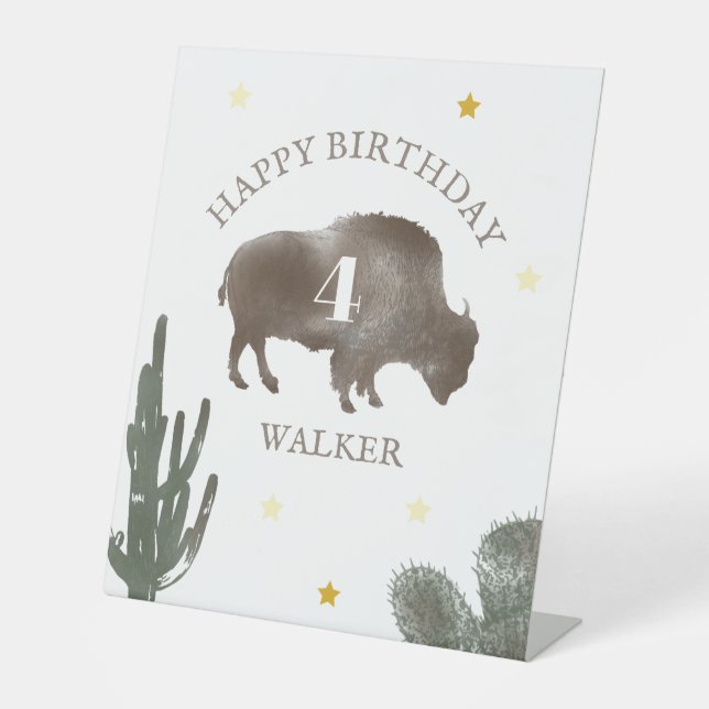 Bison Buffalo Desert Cactus Ranch Western Geburtst Sockelschild (Vorderseite)