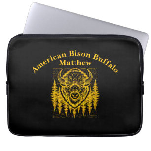 Bison Buffalo Head Illustration Amid Tall Trees Laptopschutzhülle