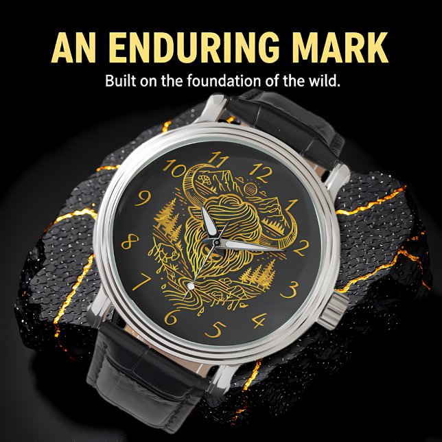 Bison Buffalo Illustration in einer Landschaftlich Armbanduhr (Von Creator hochgeladen)