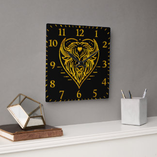Bison Buffalo Illustration in Herzform Design Quadratische Wanduhr