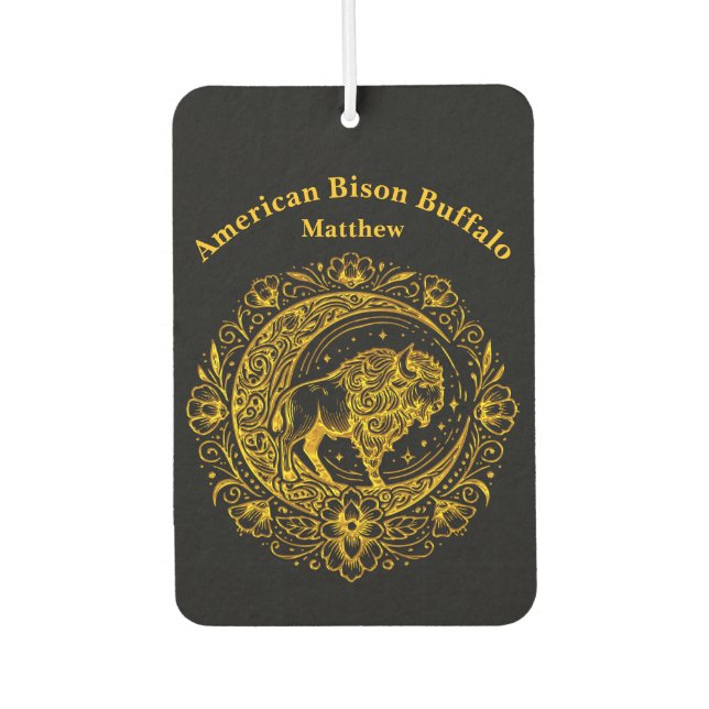 Bison Buffalo im komplexen Muster eines Blumendesi Autolufterfrischer (Vorderseite)