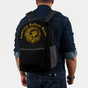 Bison Buffalo im komplexen Muster eines Blumendesi Bedruckter Rucksack