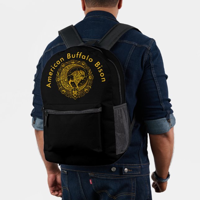 Bison Buffalo im komplexen Muster eines Blumendesi Bedruckter Rucksack (Insitu (Modell))