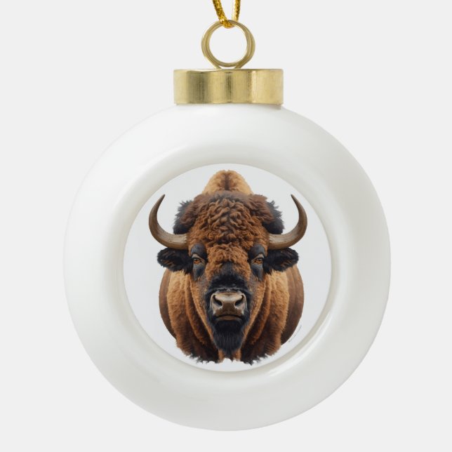 Bison / Buffalo Keramik Kugel-Ornament (Vorderseite)
