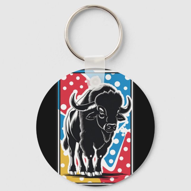 Bison - Buffalo Pop Art Schlüsselanhänger (Vorderseite)