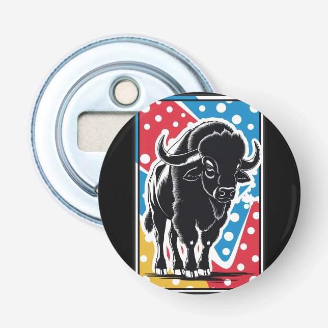 Bison - Buffalo Pop Art Vintag Retro Flaschenöffner (Vorderseite)
