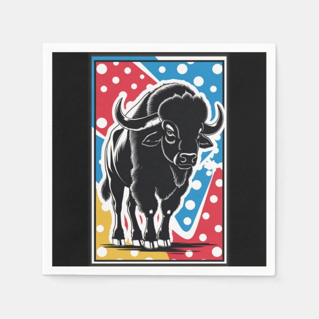 Bison - Buffalo Pop Art Vintag Retro Serviette (Vorderseite)