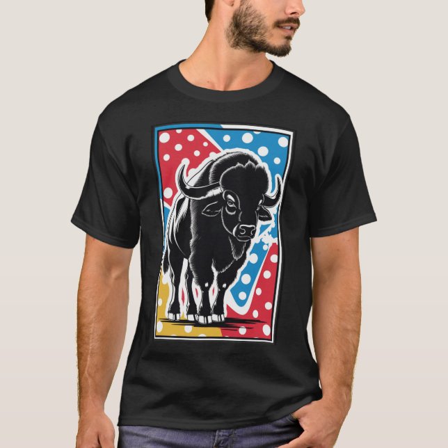 Bison - Buffalo Pop Art Vintag Retro T-Shirt (Vorderseite)