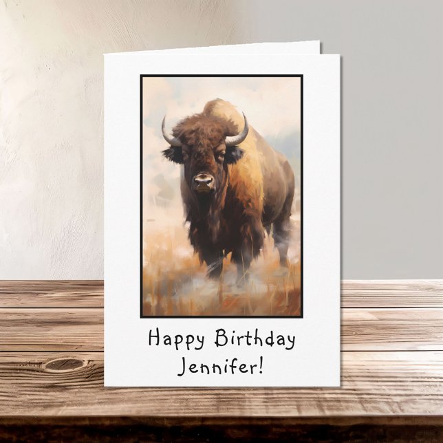 Bison Buffalo Portrait Happy Birthday Name Karte (Von Creator hochgeladen)