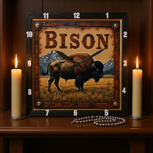 Bison Buffalo Quadratische Wanduhr