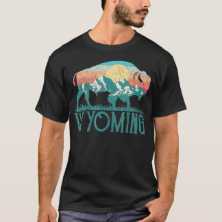 Bison Buffalo Retro Mountains WY Wyoming T-Shirt