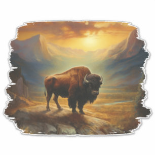 Bison Buffalo Sunset View Aufkleber