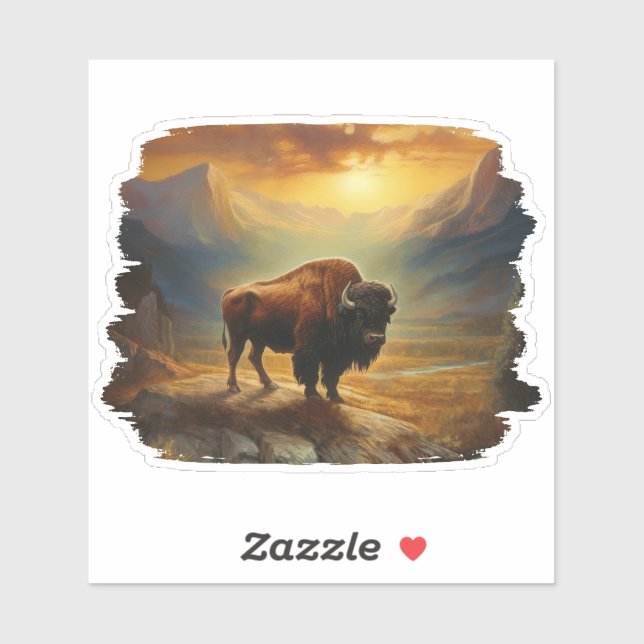 Bison Buffalo Sunset View Aufkleber (Blatt)
