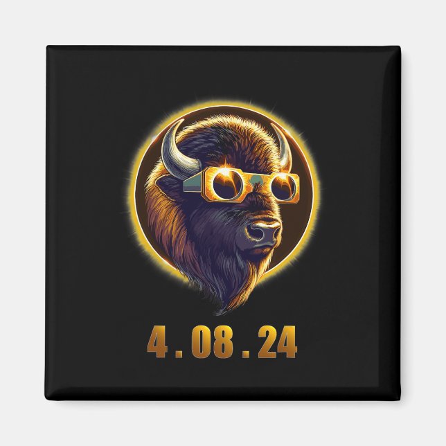 Bison Buffalo Wearing Gles Solar 2024 Eclipse Magnet (Vorne)