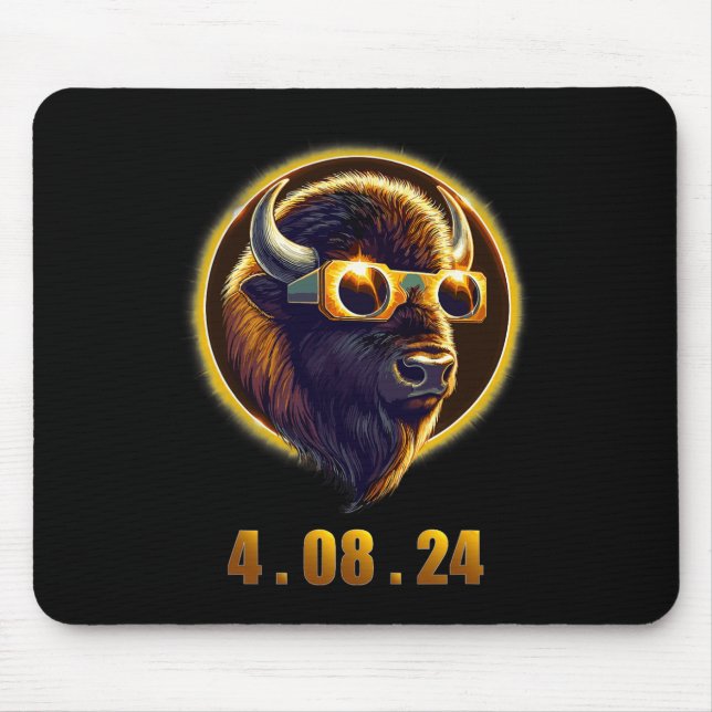 Bison Buffalo Wearing Gles Solar 2024 Eclipse Mousepad (Vorne)