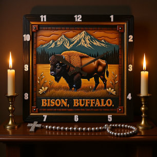 Bison Buffalo Western Bison Quadratische Wanduhr