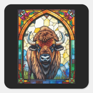 Bison Büffel Buntglas Wildtier Natur Tier Quadratischer Aufkleber