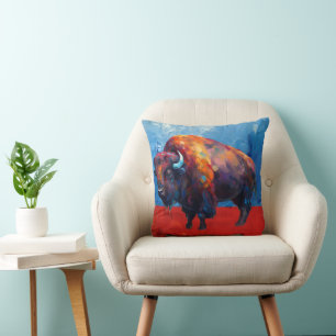 Bison Büffel Farbige Abstrakte Moderne Malerei Kissen